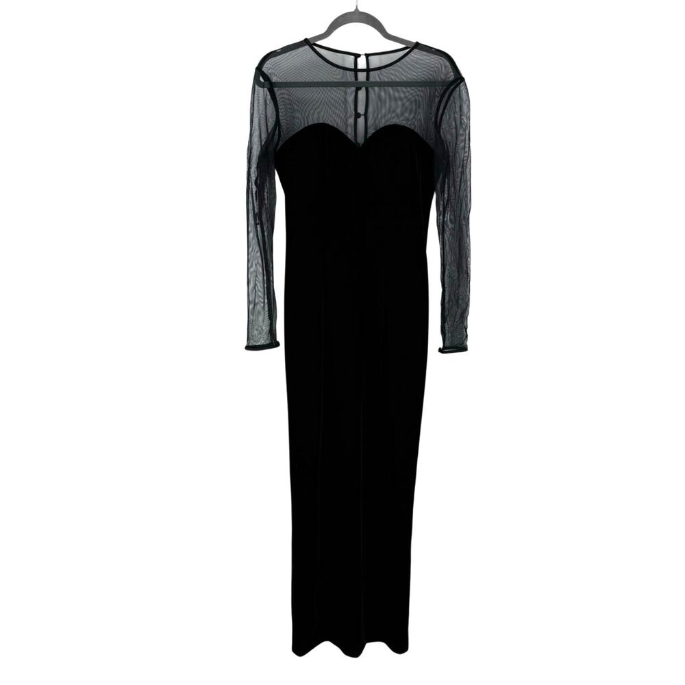 VTG Debut Black Velvet Sheer Mesh Long Maxi Dress Gown 12 Whimsigoth Event Goth